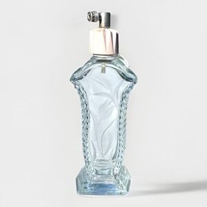 Vtg Etched Glass Floral Perfume Bottle Diamond Cut Sides Atomized